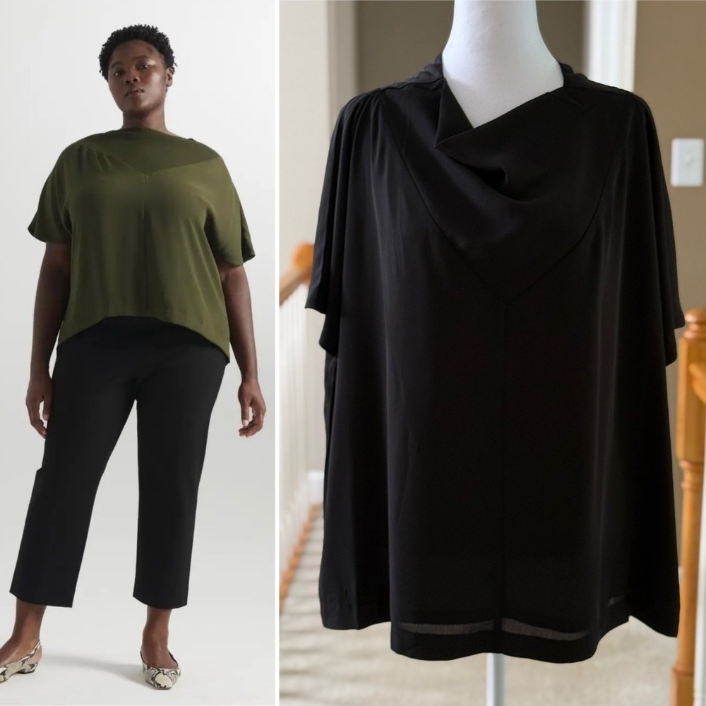 Pari Passu Maura Top Black Double Georgette Cowl Neck Blouse Womens Size 16 NEW